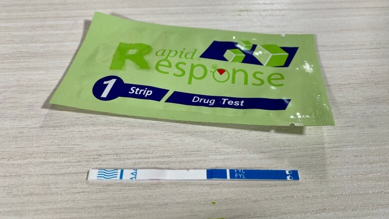 A 'rapid response' fentanyl test kit, with accompanying test strip.