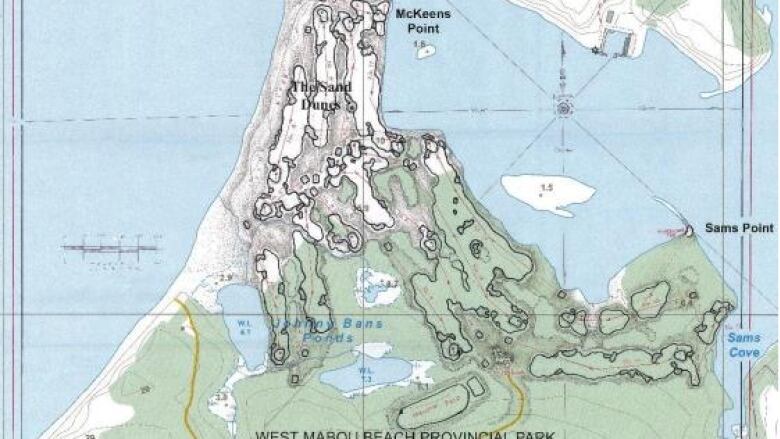 A drawing shows where a proposed golf course could be built on the coast in a provincial park.