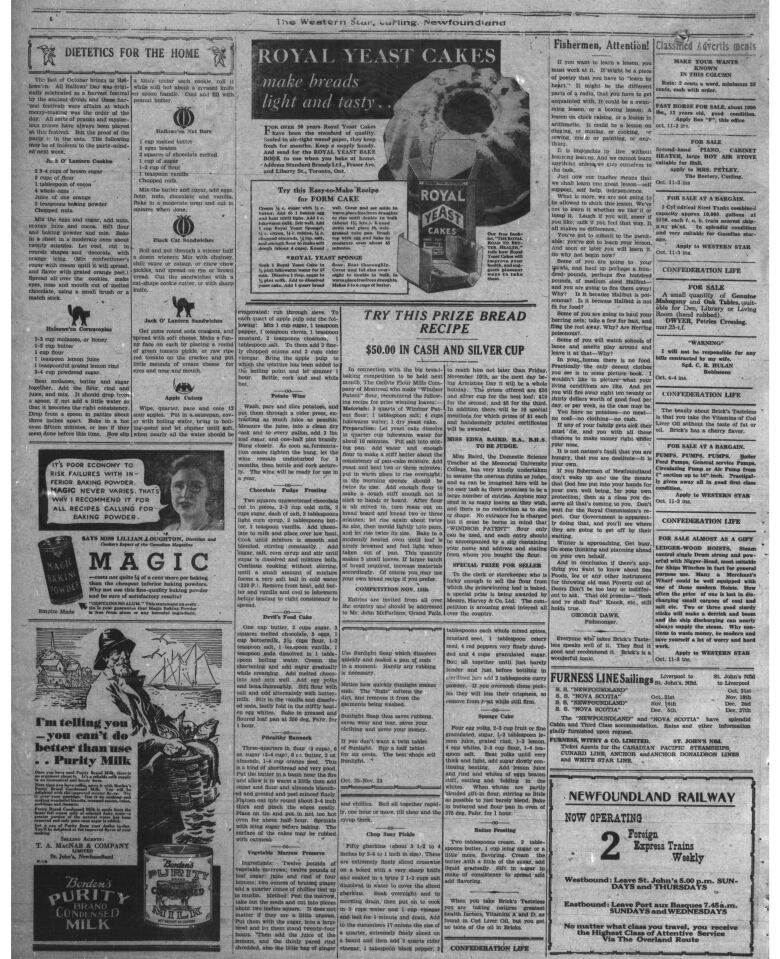 A page from an old newspaper, including Halloween recipes.