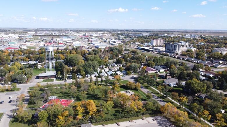 An overhead shot of the city of Winkler.