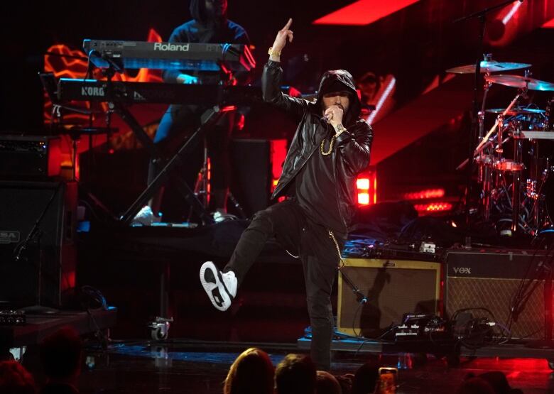 Inductee Eminem performs during the Rock & Roll Hall of Fame Induction Ceremony on Saturday, Nov. 5, 2022, at the Microsoft Theater in Los Angeles. (AP Photo/Chris Pizzello)