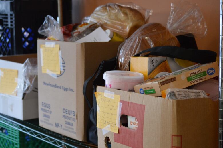 A box of food on a shelf