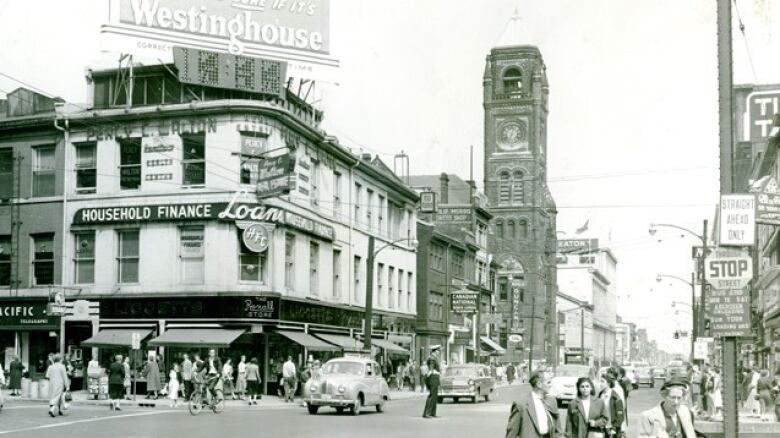 A streetscape photo of Hamilton a long time ago.