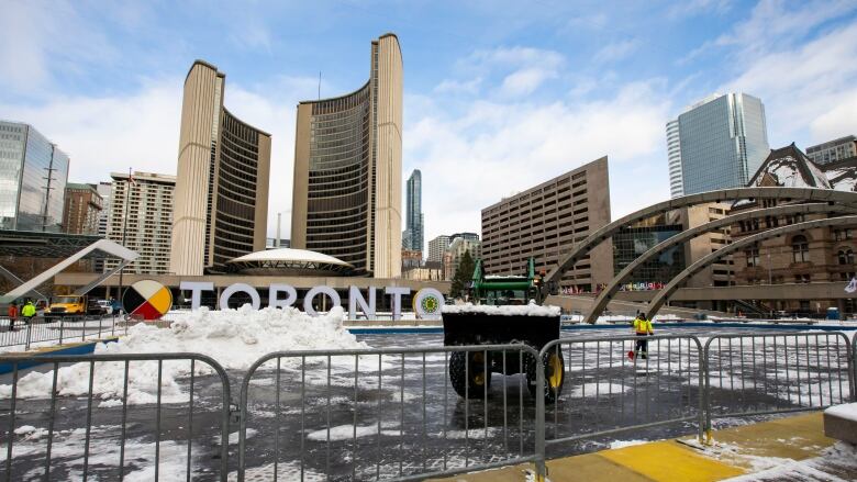 Nathan Phillips Square after a snowfall. 