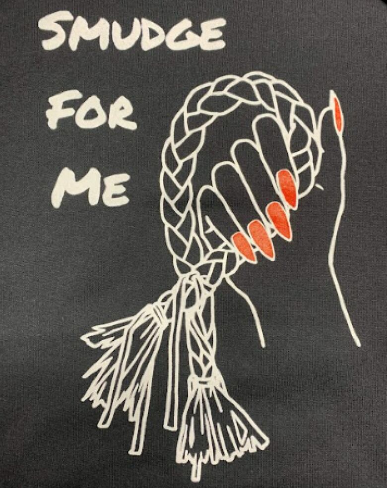 Sweatshirt design with a hand holding a braid with the text 