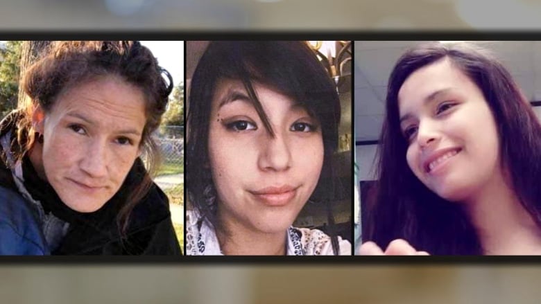 The faces of three First Nations women are pictured side by side. 