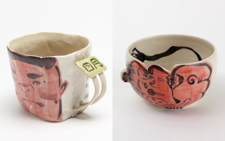 Photo collage of an illustrated bowl and mug by Sami Tsang.