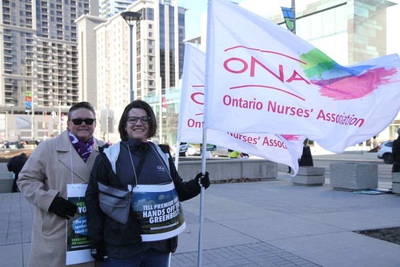 Erin Arris represented the Ontario Nurses' Association at the Bill 23 protest rally.