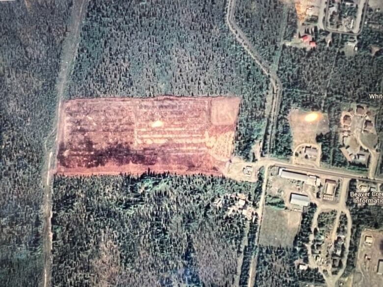 Birds eye view of the plot of land that the solar panel facility will sit on.