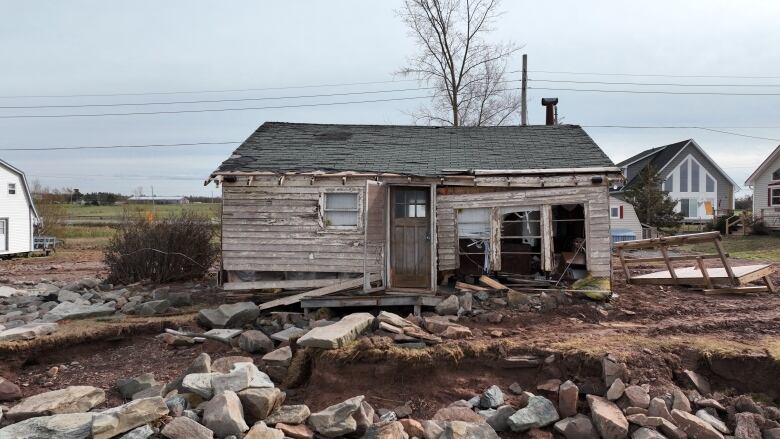 Damaged shorefront building. 