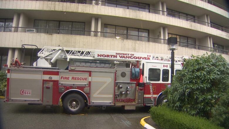 A photo of the fire trucks on scene at 1959 Marine Drive in North Vancouver. 