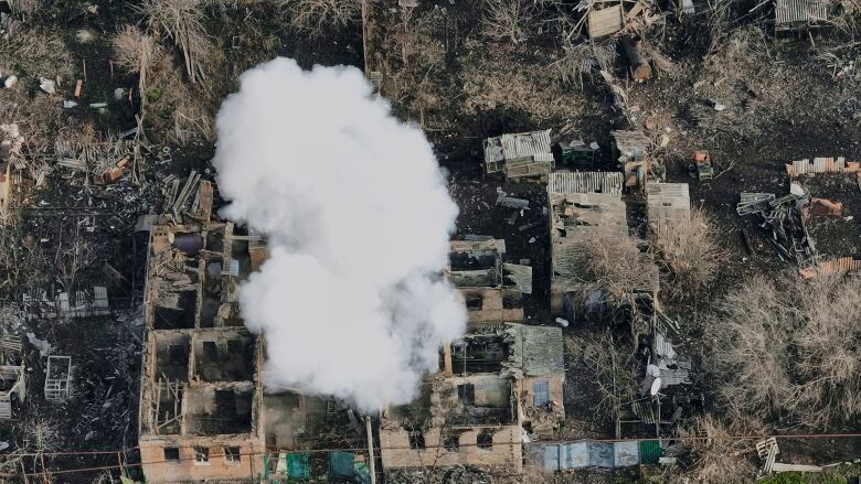 Smoke rises in the outskirts of Bakhmut in Eastern Ukraine.