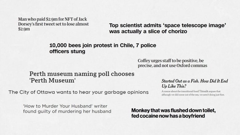 Some of the top headlines of the year are seen in different fonts.