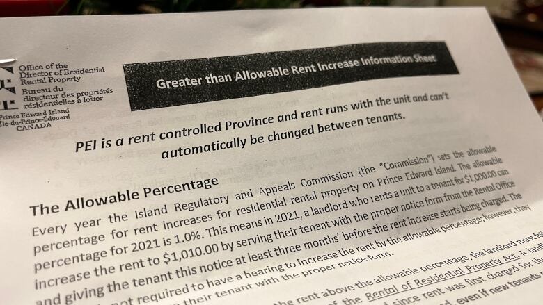 Greater than allowable rent increase information sheet.