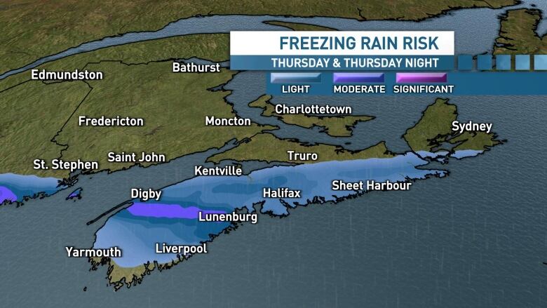 There is a risk of freezing rain for much of Nova Scotia, with the greatest risk for inland areas of the southwest.