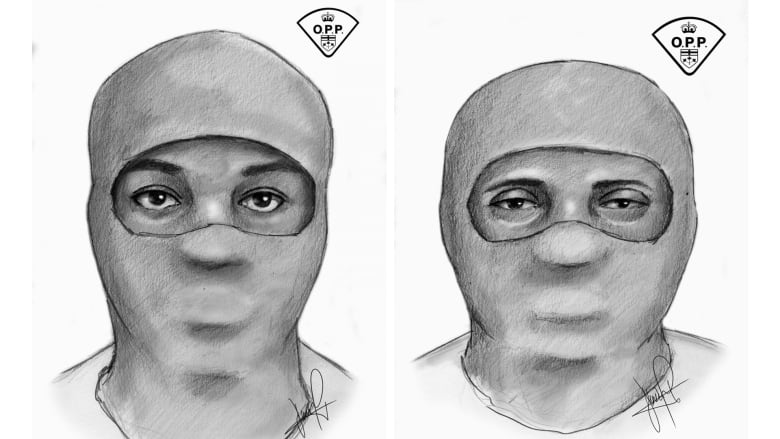 Composite police sketches of two of three men wanted for the abduction of Elnaz Hajtamiri in January, 2022.