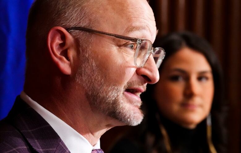 David Lametti, Minister of Justice and Attorney General of Canada, and Cassidy Caron, President of the Mtis National Council, announce funding to support Mtis-led engagement for an Indigenous Justice Strategy during a press conference in Ottawa on Thurs. Jan. 12, 2023.