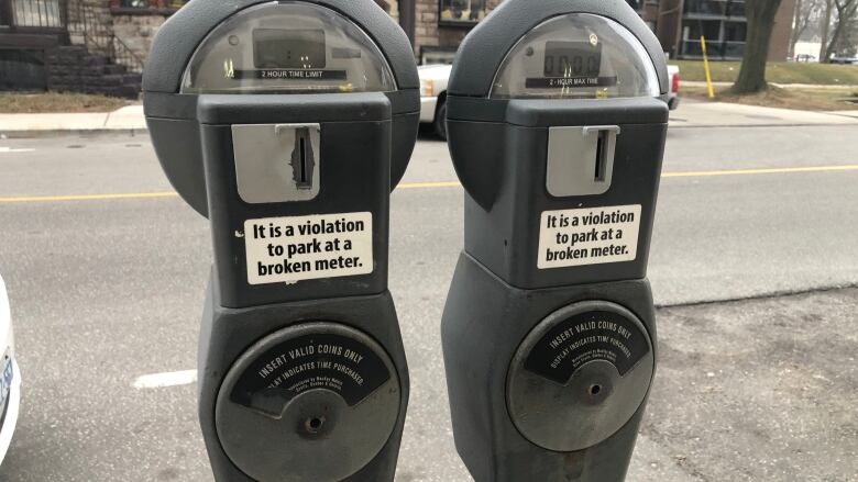 A pair of parking meters