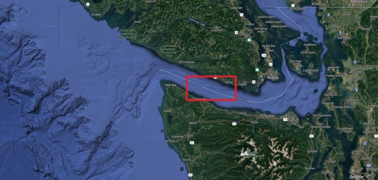 A Google map of the southern Vancouver Island.