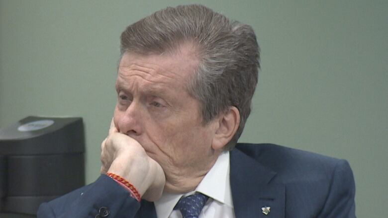 Mayor John Tory listens to city budget deputations on Jan. 17, 2023. The public had their first opportunity to speak to Tory and city councillors after the proposed $16 billion spending package was introduced last week. 