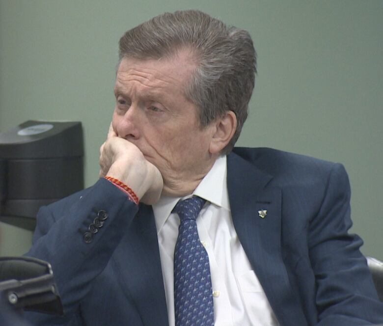 Mayor John Tory listens to city budget deputations on Jan. 17, 2023. The public had their first opportunity to speak to Tory and city councillors after the proposed $16 billion spending package was introduced last week. 