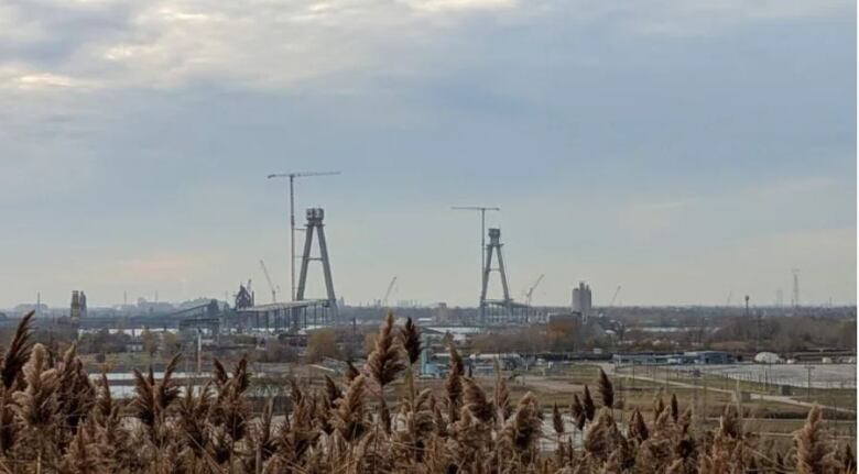 The Gordie Howe International Bridge under construction in Windsor's westend.