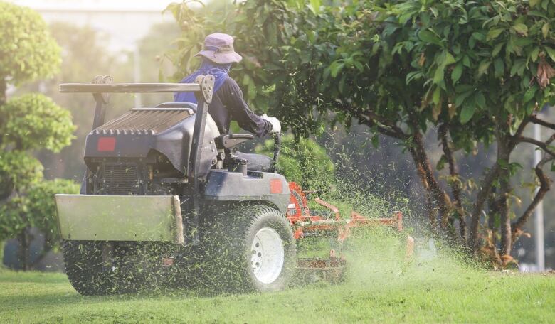 Person on a ride-on lawnmower