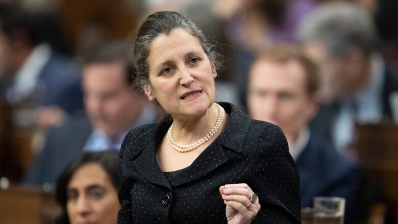 Deputy Prime Minister and Finance Minister Chrystia Freeland rises during Question Period, Monday, January 30, 2023 in Ottawa.