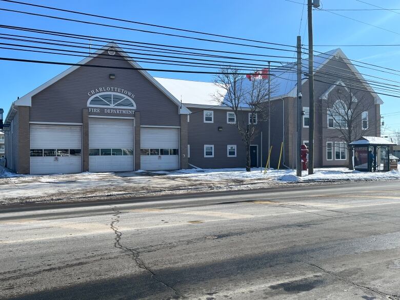 Exterior shot of a fire hall in winter 