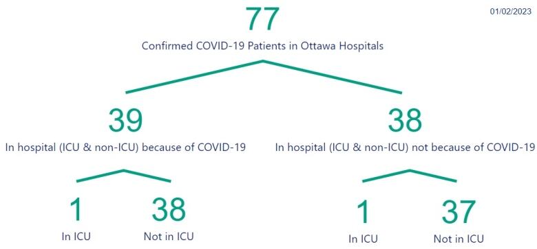 A table showing the number of people in hospital with COVID in Ottawa.