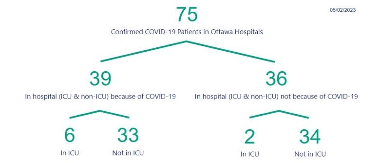 A table showing the number of people in hospital with COVID in Ottawa.