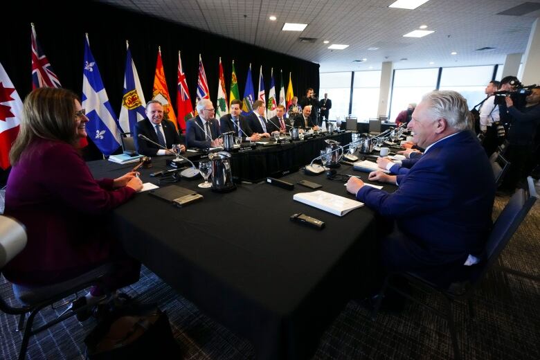 Manitoba Premier Heather Stefanson chairs a meeting with Canada's premiers in Ottawa on Tuesday, Feb. 7, 2023 in Ottawa.