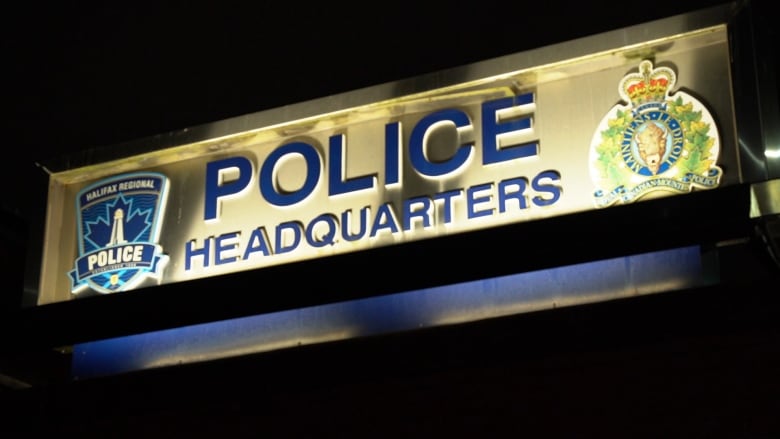  Halifax Regional Police Headquarters sign at night. 