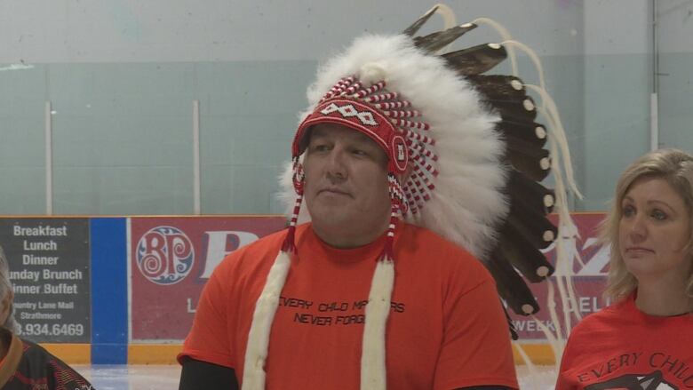 A man wearing a headdress