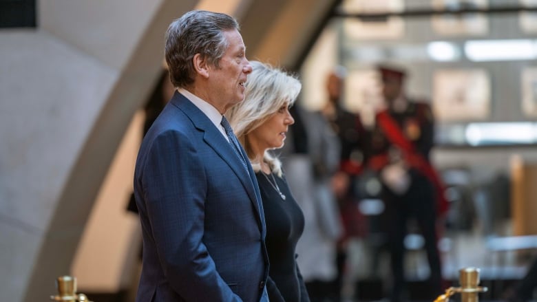 Toronto Mayor John Tory and Mississauga Mayor Bonnie Crombie pay their respects to Hazel McCallion, former Mississauga mayor, at Mississauga city hall on Sunday.