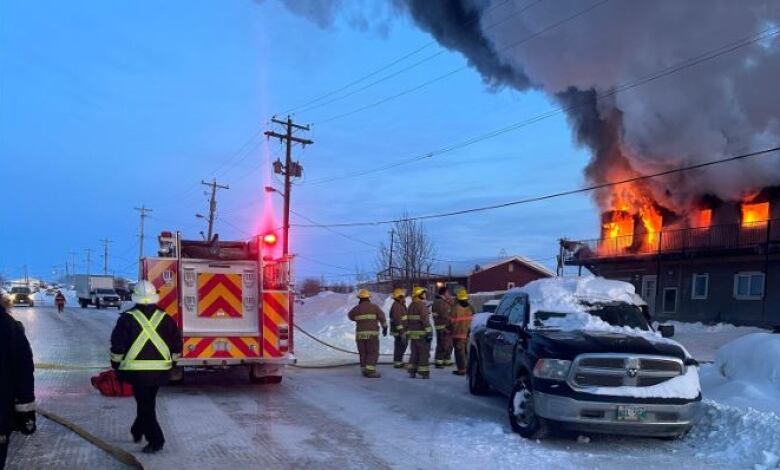 Firefighters battle a blaze on a northern Manitoba First Nation.