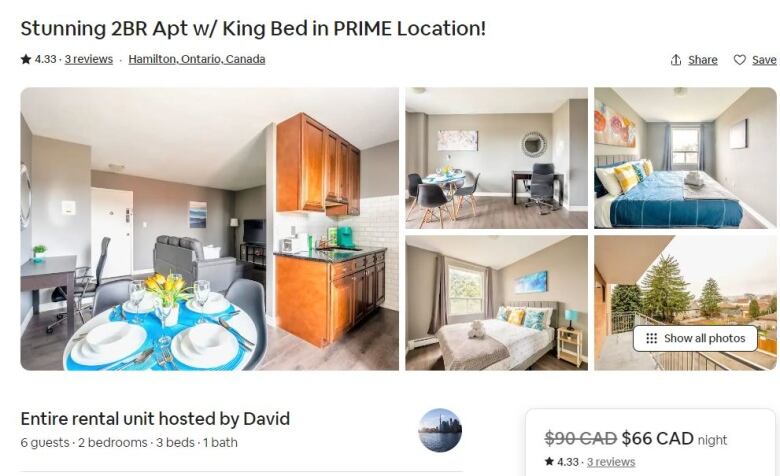 A screenshot of an apartment listed on Airbnb with the title 