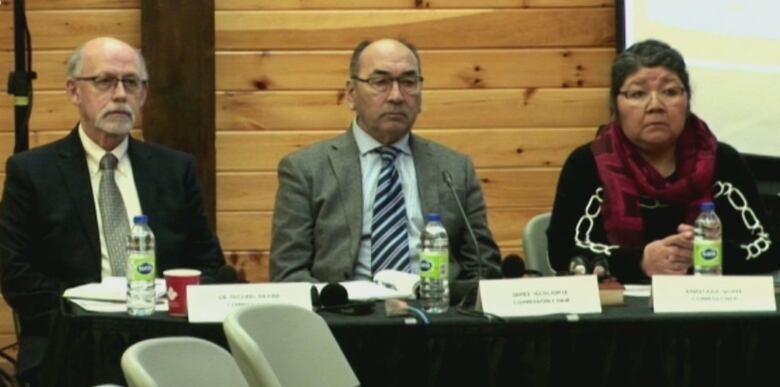 Commissioners listen to testimony at the Inquiry into the Treatment, Experiences and Outcomes of Innu in the Child Protection System in Labrador.