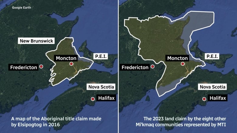 Two maps side by side, one highighting a third of the province and the other nearly all of it. 