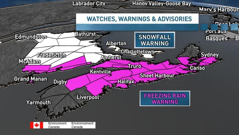 Freezing Rain Warnings are in effect for much of Nova Scotia for Friday.