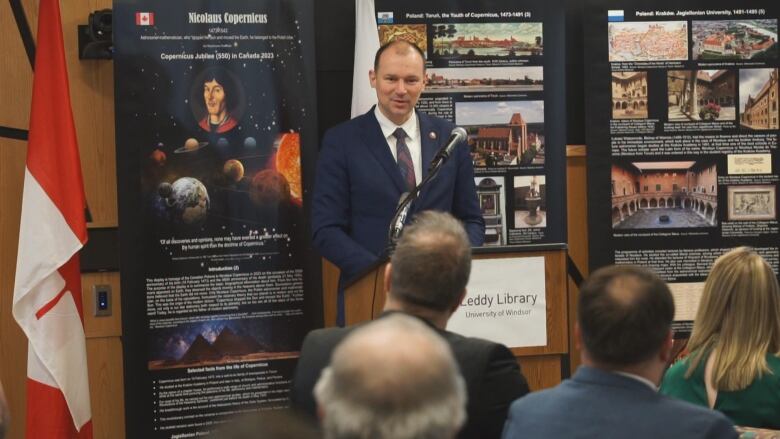 Polish ambassador to Canada Witold Dzielski was at Leddy Library to celebrate the National Inauguration of the Coprenicus Jubilee.