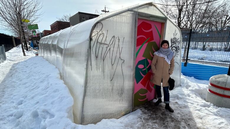 woman in front of carport