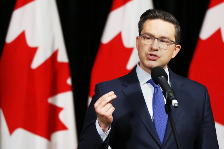 Federal Conservative Leader Pierre Poilievre speaks at the the National Coalition of Chiefs Clean Energy Summit In Calgary on Friday, Feb. 17, 2023.