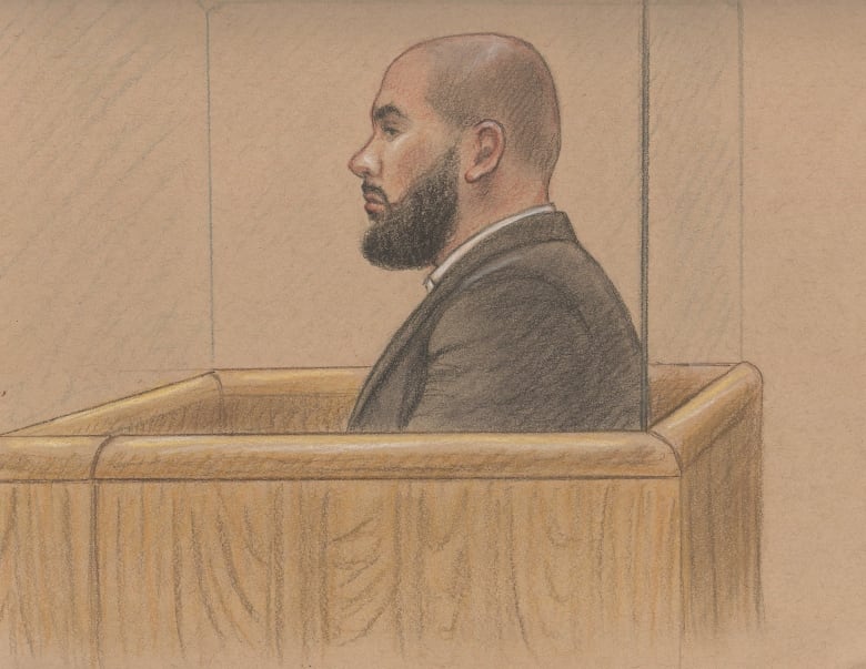 A court sketch of Awso Peshdary. The accused ISIS recruiter plead guilty to terrorism offences. 