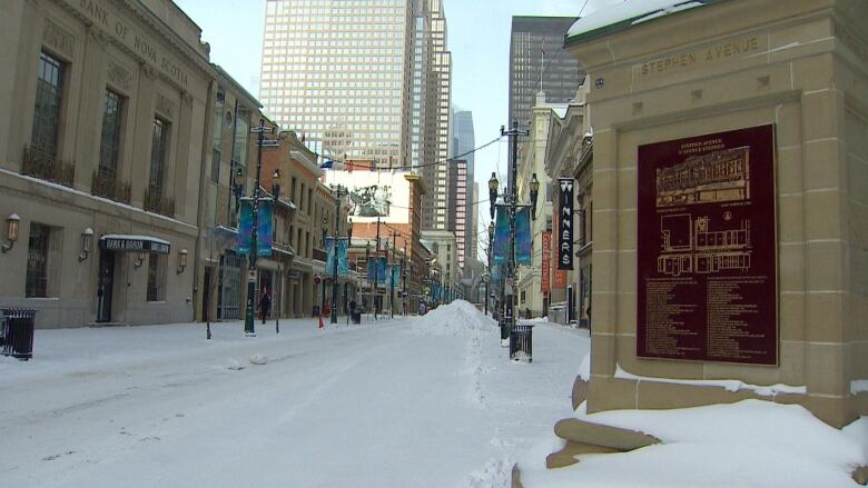 A well-known section of Stephen Avenue, which includes buildings like Hudson Block.