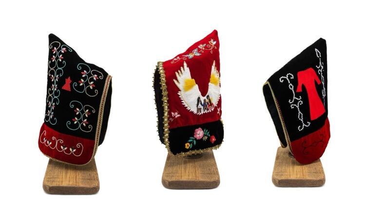 A series of Mi'kmaw peaked caps with Mi'kmaw motifs and designs to honor missing and murdered Indigenous women and girls.