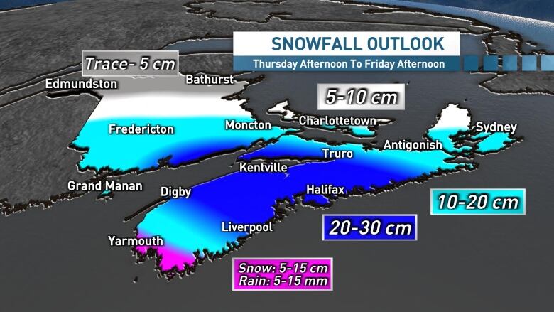 Snowfall totals by Noon on Friday