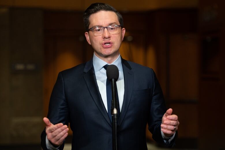 Conservative Leader Pierre Poilievre is pictured in the foyer of the House of Commons.