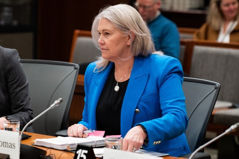 Jody Thomas, national security and intelligence adviser to the prime minister, waits to appear as a witness at the Standing Committee on Procedure and House Affairs (PROC) regarding foreign election interference on Parliament Hill in Ottawa on Wednesday, March 1, 2023.