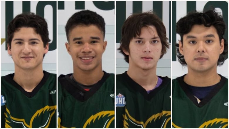 Four young hockey players in a composite image.